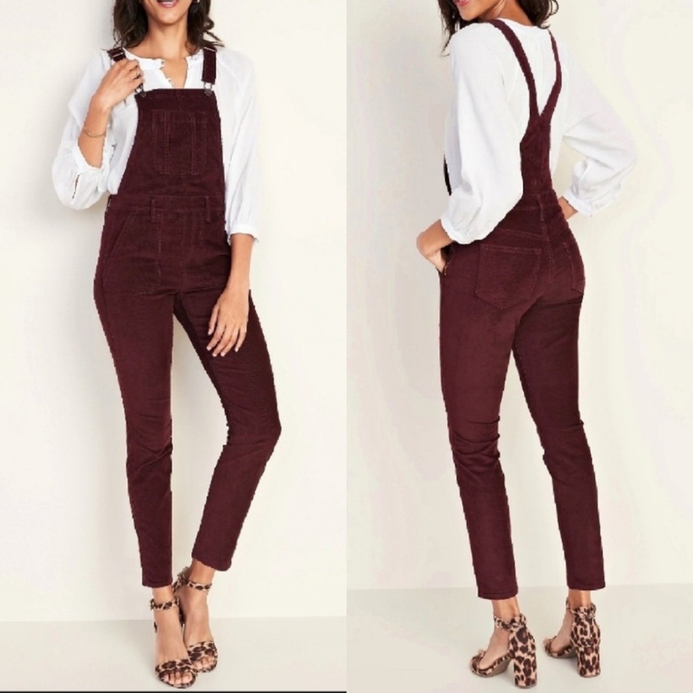 Old Navy Womens Burgundy Corduroy Ankle Length Overalls Sz 0P